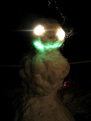 Added some lights to the big snowman. had to turn it off because someone thought it was a car and swerved across the road